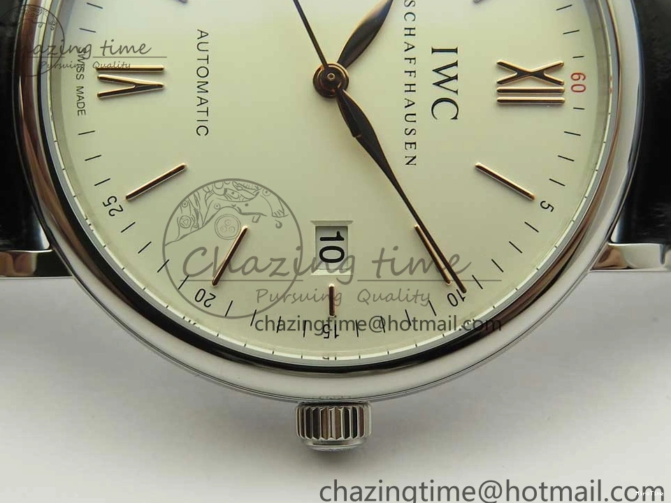 MIROTIME 0309 Portofino Automatic SS FKF 1:1 Best Edition White Dial RG Markers on Black Leather Strap A Stretchable 7141